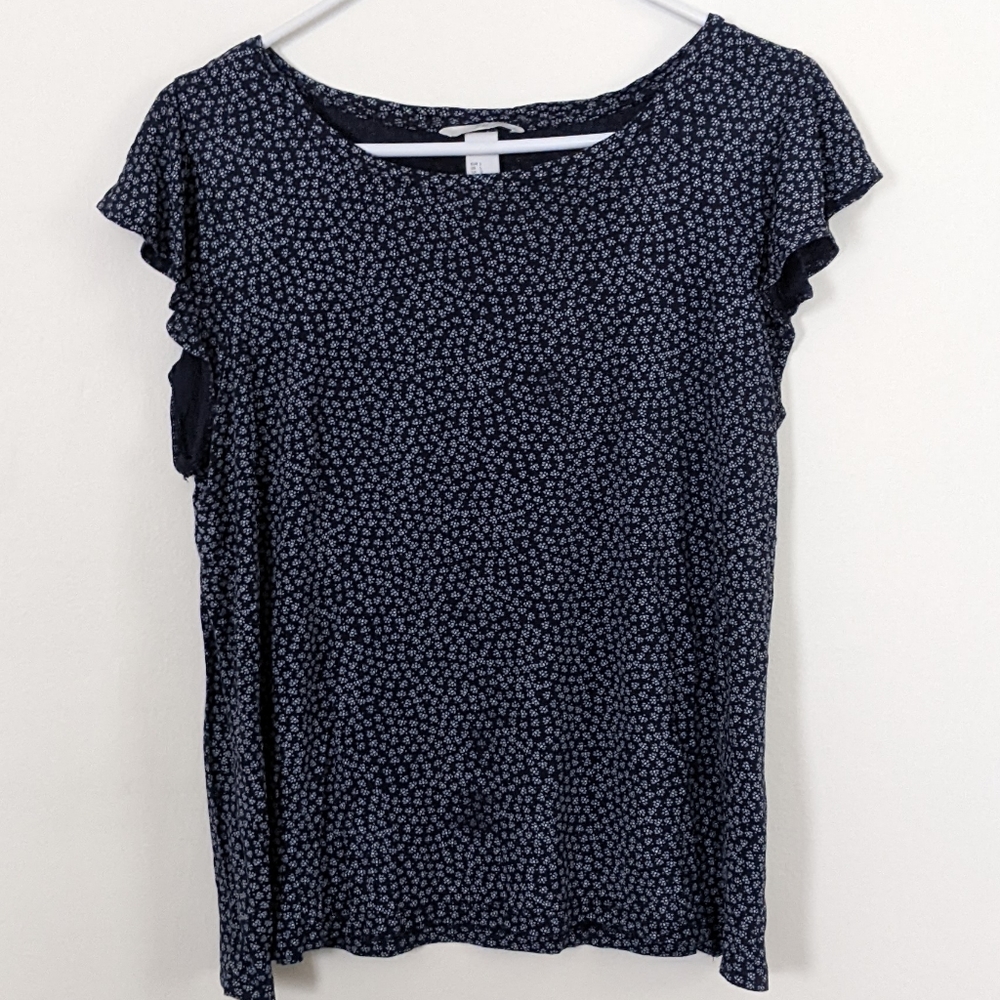BOGO SALE! H&M Flutter Sleeve Blue Floral T-shirt, Sz L